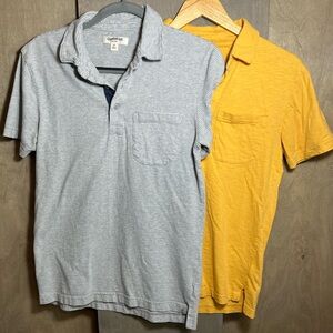 Goodthreads Cotton Short Sleeve Polos with Pockets XS Slub Yellow & Grey Stripe